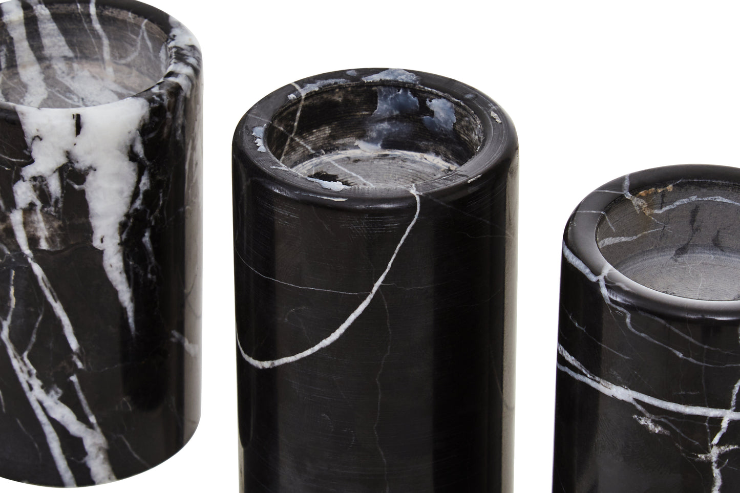 Black Aristocratic Set of Three Marble Tealight Holders