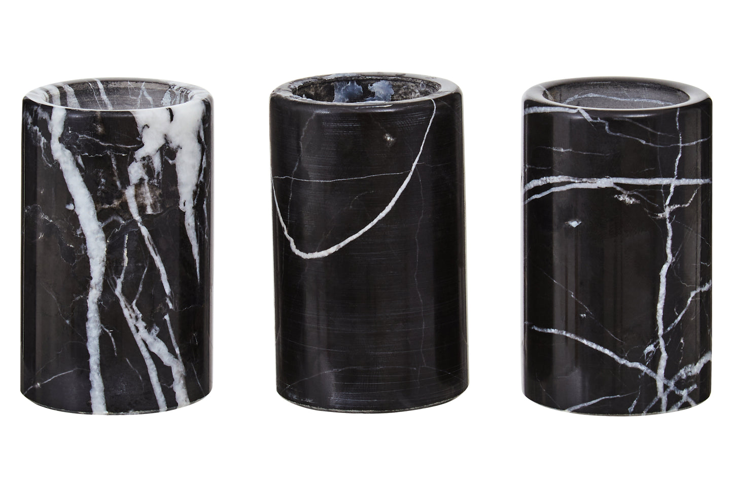 Black Aristocratic Set of Three Marble Tealight Holders