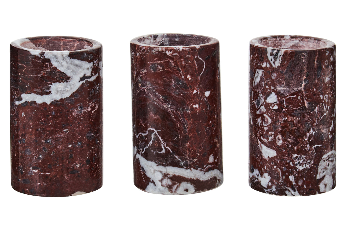 Red Aristocratic Set of Three Marble Tealight Holders