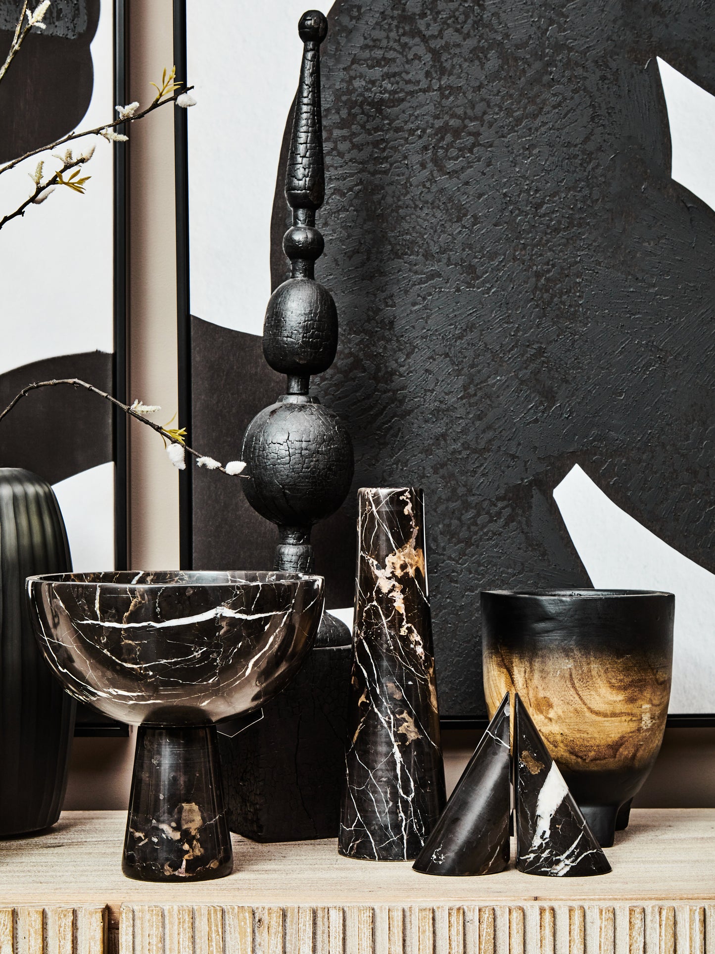 Black Aristocratic Marble Tapered Vase