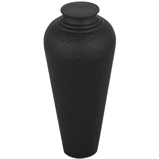 Matt Black Small Hammered Vase With Lid