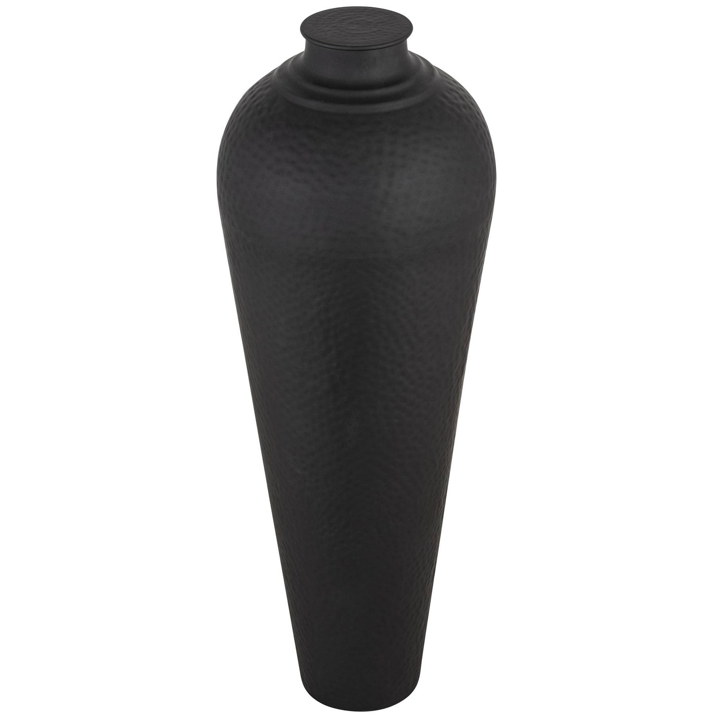 Matt Black Large Hammered Vase With Lid